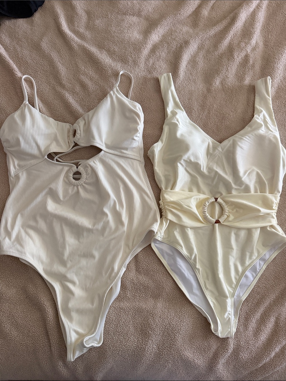 Two Cream One-Piece Bathing Suits